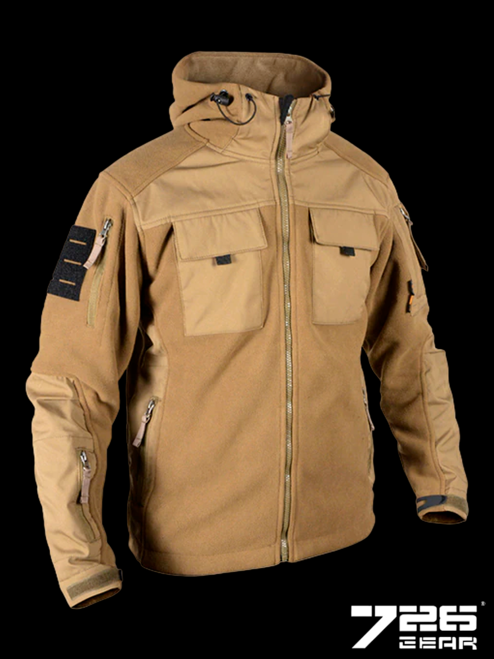 Тактическая флисовая куртка с капюшоном 7.26 GEAR ARMYFANS. Койот