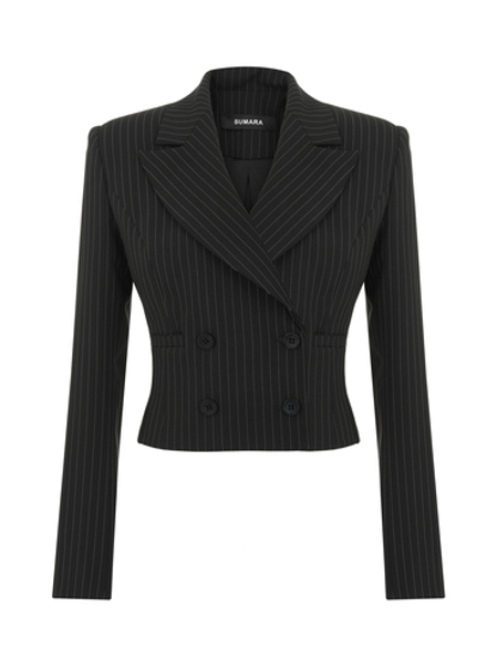 Жакет двубортный укороченный в полоску на пуговицах