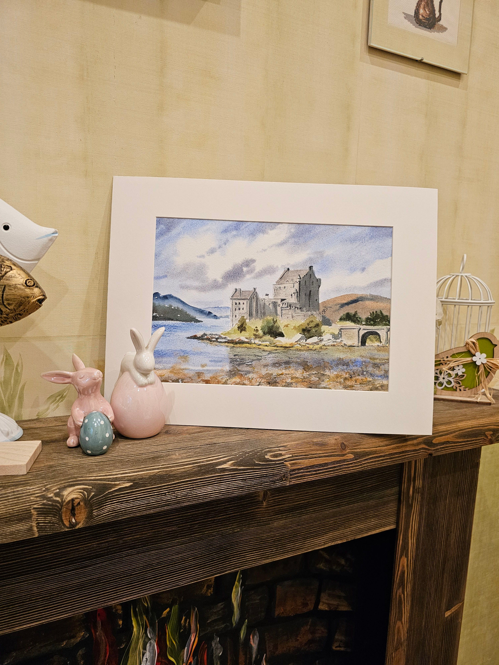 Картина авторская акварельная в паспарту 30х40 см на стену для интерьера "Замок Эйлен-Донан. Шотландия"