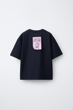 ZARA ФУТБОЛКА С ПРИНТОМ «БАНТ», ЧЕРНЫЙ