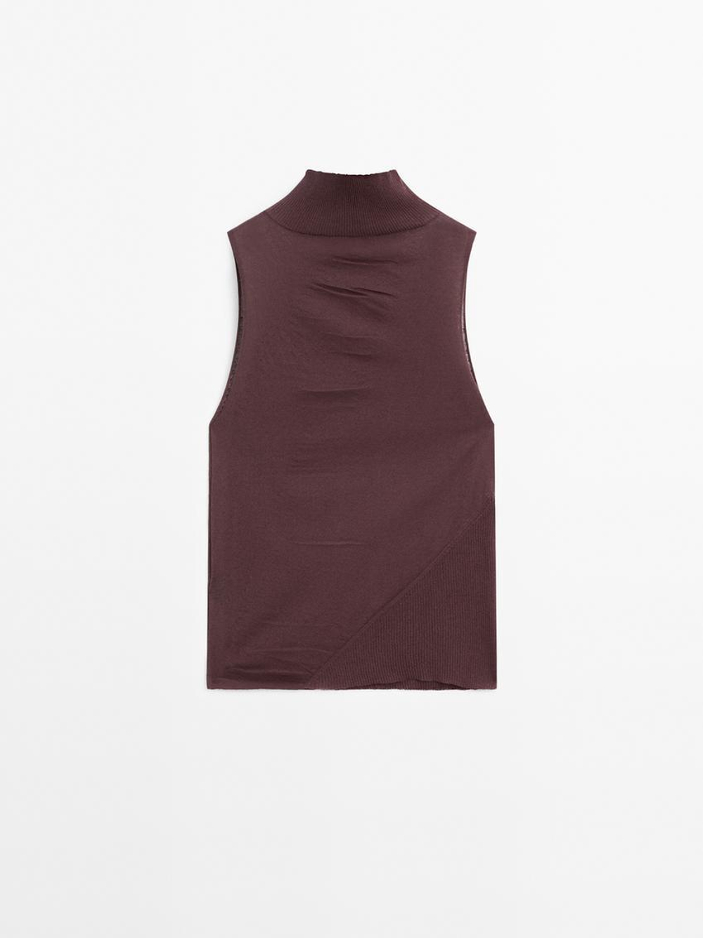 Massimo Dutti Хлопковый топ без рукавов, бордовый