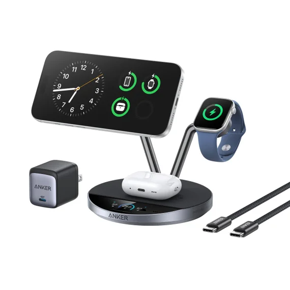 Беспроводная зарядная док-станция Anker Prime 3 в 1 MagGo, AirCool (B25X7) черный (Black Stone)