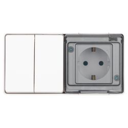 Блок розетка с выключателем ЭРА Эксперт 11-7502-01 двойной IP55, 16A(10AX)-250В, ОУ, белый