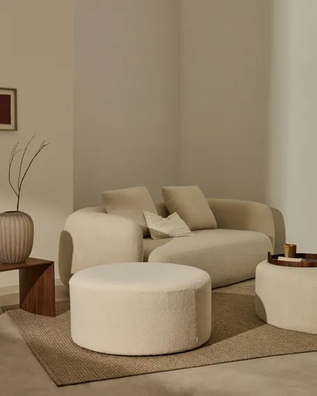 Kaeli Пуф для ног со съемным чехлом из экрю букле Ø 90