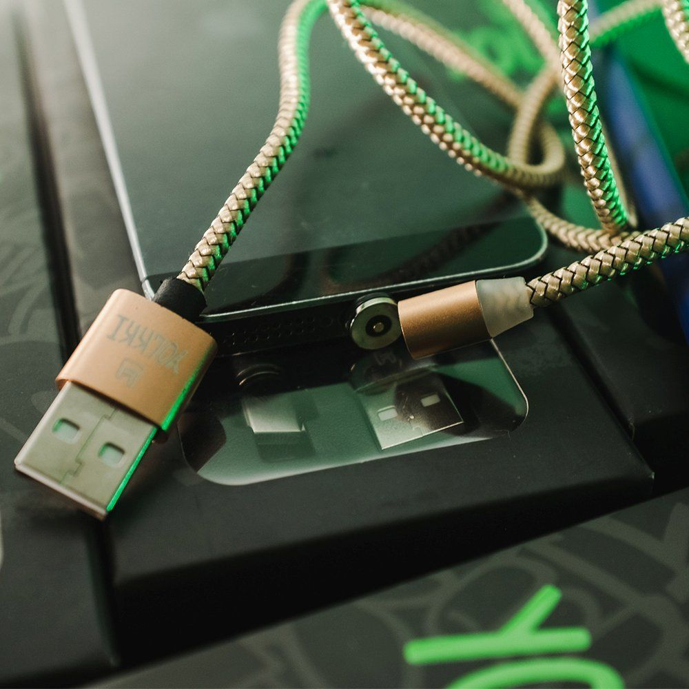 Кабель USB с магнитным разъемом TYPE-C черного цвета, съемный разъем с подсветкой, 1 метр, 2А