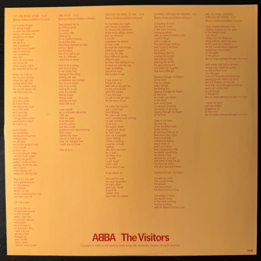 ABBA - The Visitors (Швеция 1981г.)