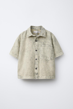 ZARA РУБАШКА С ЭФФЕКТОМ ПОТЕРТОСТИ, СЕРЫЙ