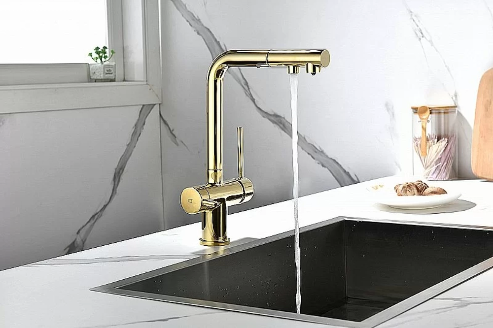 Смеситель для кухни Paulmark Serpentine Se213222-G золото