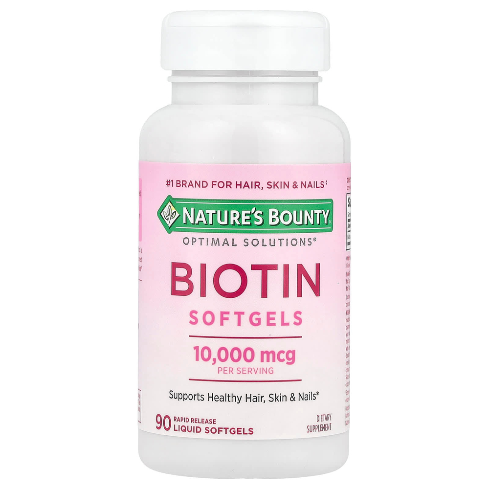 Nature's Bounty, Optimal Solutions®, биотиновые капсулы, 10 000 мкг, 90 жидких капсул с быстрым высвобождением