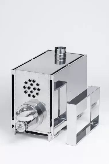 Печь камин ИНВЕНТ малая нерж 0,8мм т/о с вентилятором со стационарными экранами + короб для камней 37592