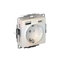 Розетка AtlasDesign 16А с 2-мя заряд. устройствами USB тип A+C 5В/2.4А 2х5В/1.2А механизм жемчуж. SE ATN000432