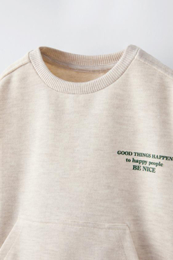 ZARA ТОЛСТОВКА С НАДПИСЬЮ НА КАРМАНЕ, ПЕСОЧНЫЙ