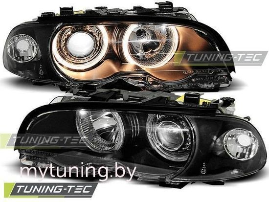 Передние фары Bmw 3 E46 angel eyes black