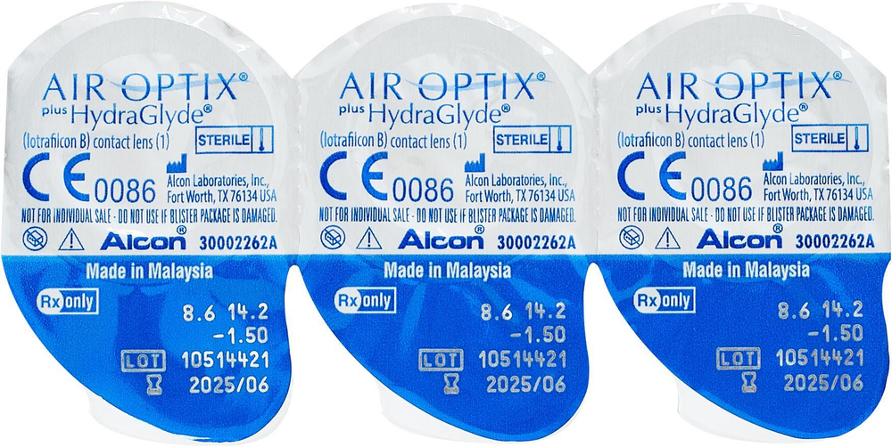 AIR OPTIX HydraGlyde (Эйр Оптикс Хайдраглайд) 3 линзы оптическая сила от -0.5 до -12.0