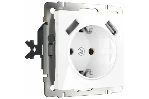 Розетка Werkel с заземлением и шторкой + 2 USB 1800мА белая 25749
