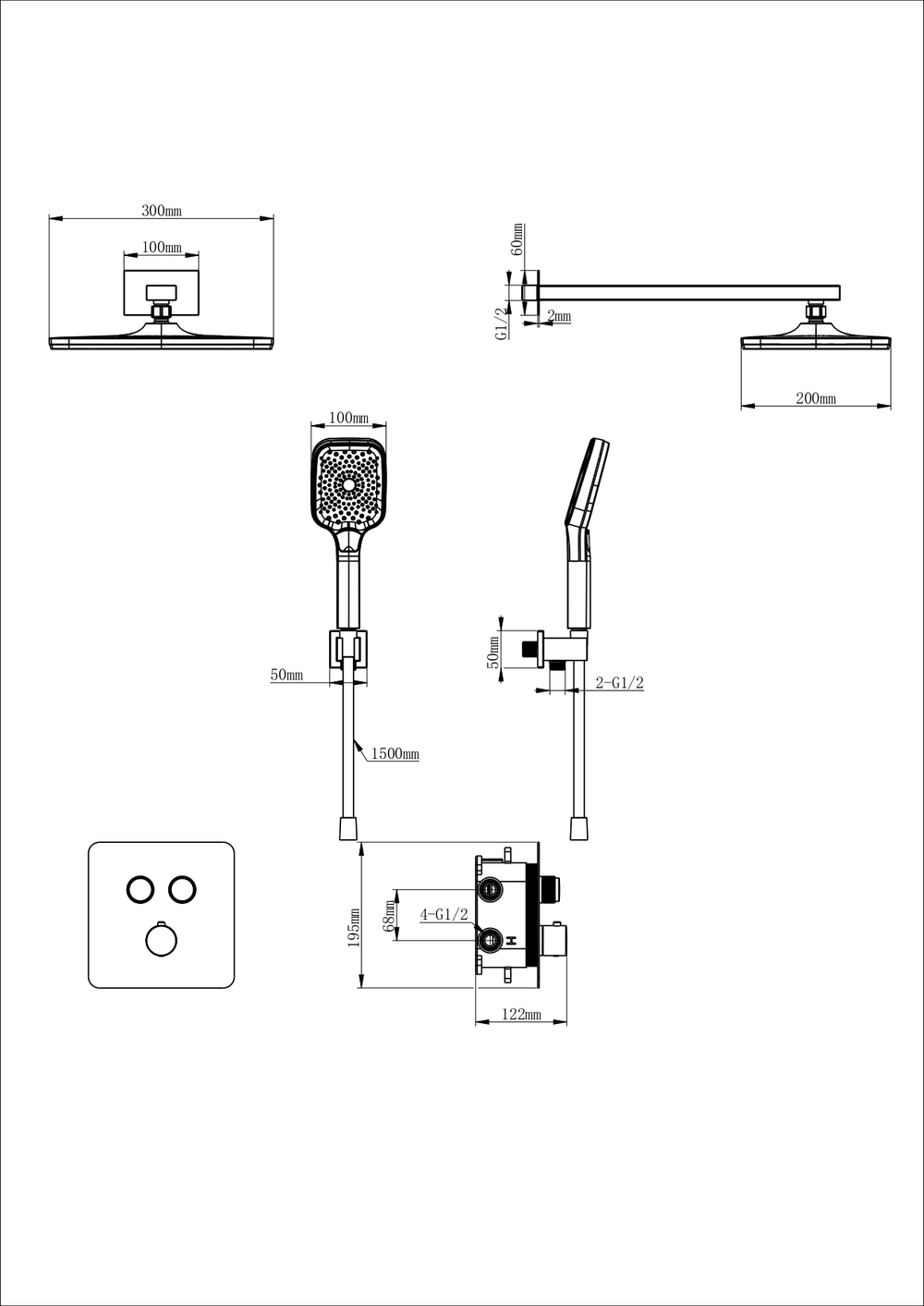 Душевая система с термостатом встраиваемая WONZON & WOGHAND, Белый матовый (WW-B4003-MW)