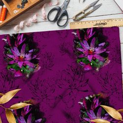 Ткань таффета цветок с тенью на фиолетовом