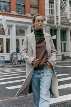 ZARA БАЗОВОЕ ПАЛЬТО ИЗ МЯГКОЙ ТКАНИ, СЕРО-КОРИЧНЕВЫЙ МЕЛАНЖ