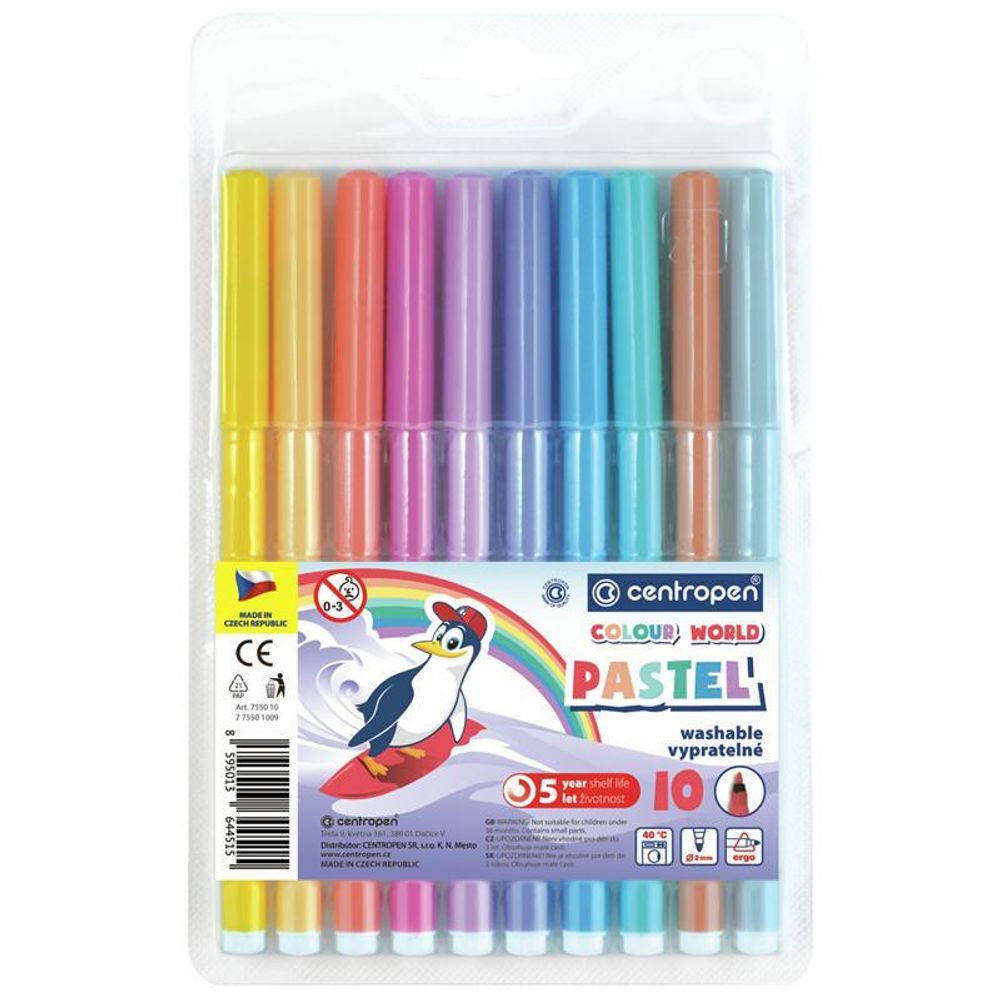 Фломастеры 10цв., 2мм, смываемые &quot;Colour World. Pastel&quot; (Centropen)