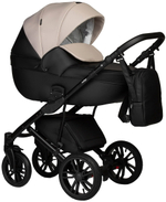 Детская коляска Indigo Mio Eco 3 в 1 с автокреслом Avionaut Cosmo Beige 04 черная кожа+св.бежевая кожа