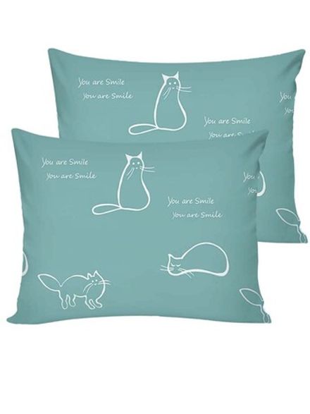 Постельное белье "КОТИКИ (мята)" 2-спальный   наволочки 50х70 2шт Простынь на резинке 160х200 см  Пододеяльник 175х215 см  Сказка сатин