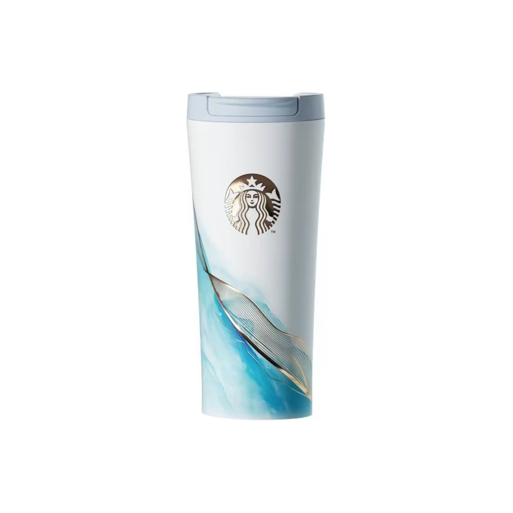 Термос Starbucks с откидной крышкой, бел.-голуб.
