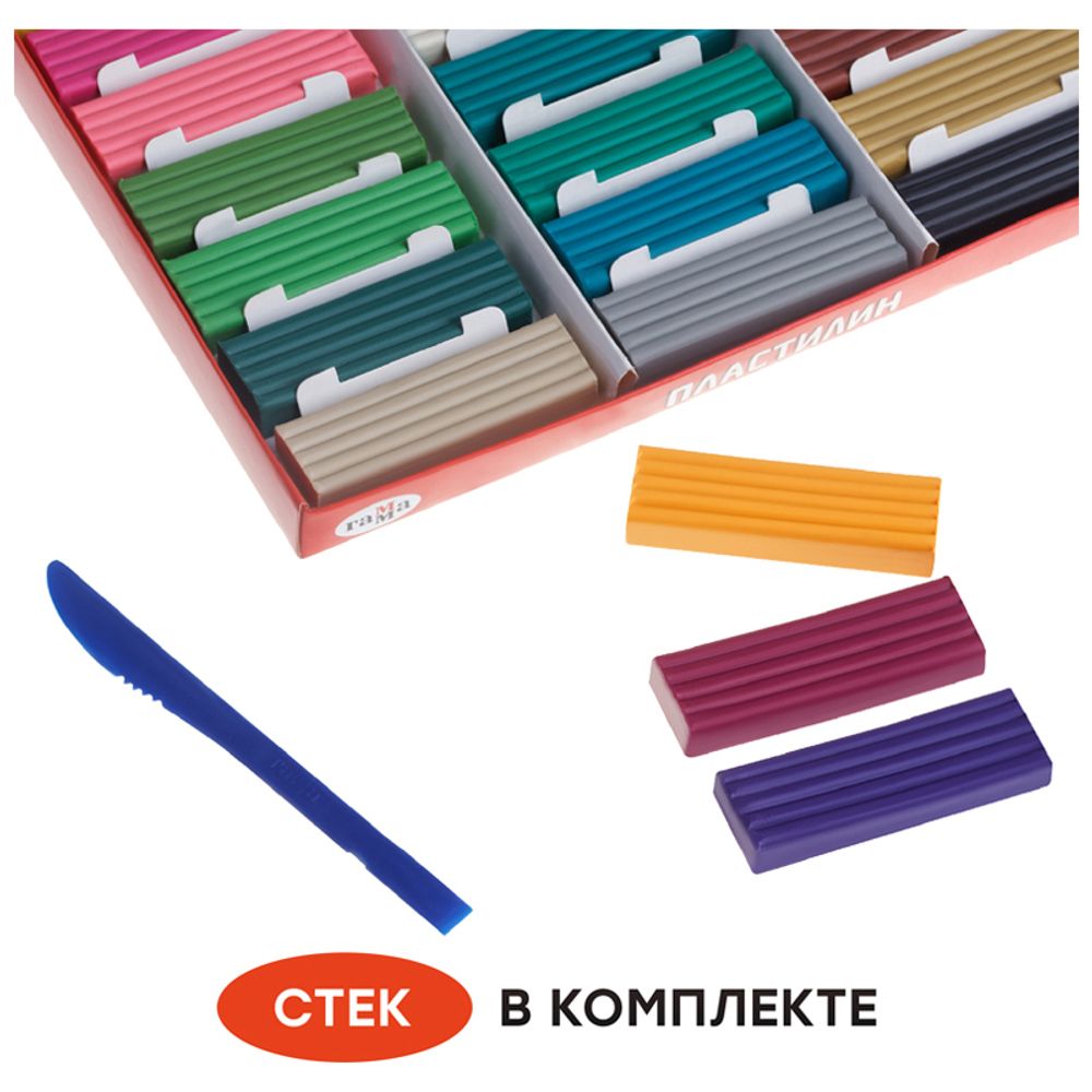 Пластилин 30 цветов Гамма Мультики, 600гр, со стеком, картон.упак.