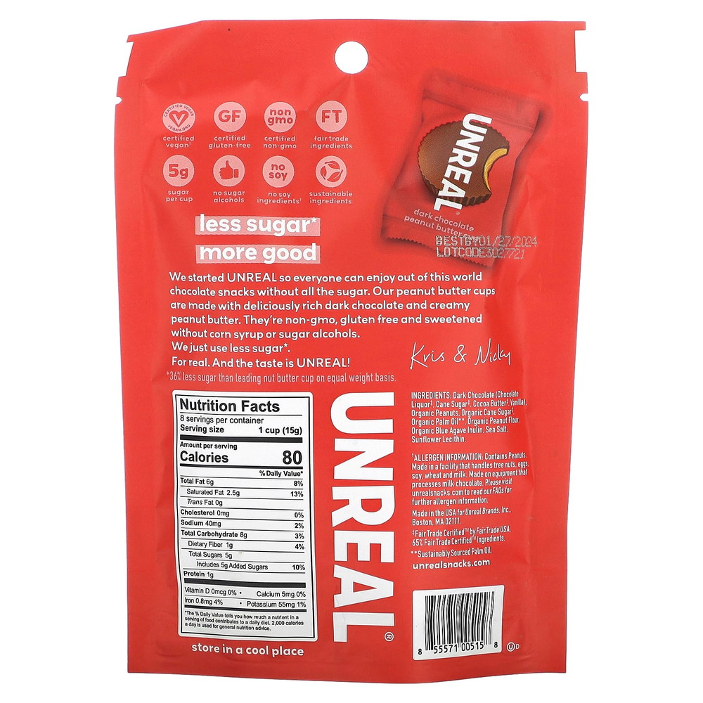 Unreal, Чашки с арахисовой пастой, темный шоколад, 120 г (4,2 унции)