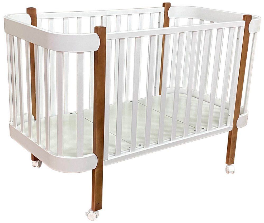 Детская кроватка Кедр Adele продольный маятник 3 в 1 белый/бук