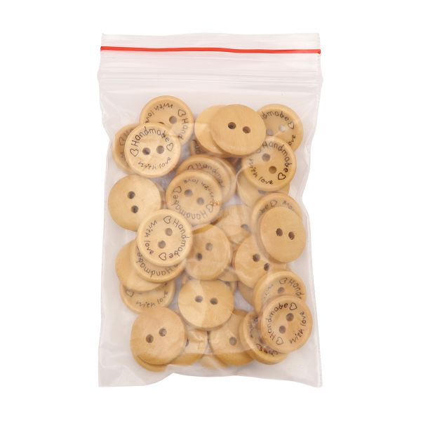 Пуговицы дерево 2 прокола 24L=15 мм, Handmade with love, (Yellow (желтый)), W22, 36 шт