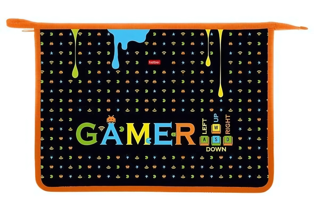 Папка для тетрадей А4ф 2 отд. с вкладышем пластиковая на молнии "Old gamer" (Хатбер)