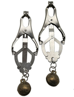 Мощные зажимы на соски со звенящим бубенчиком (Цвет: серебряный с бронзовым)