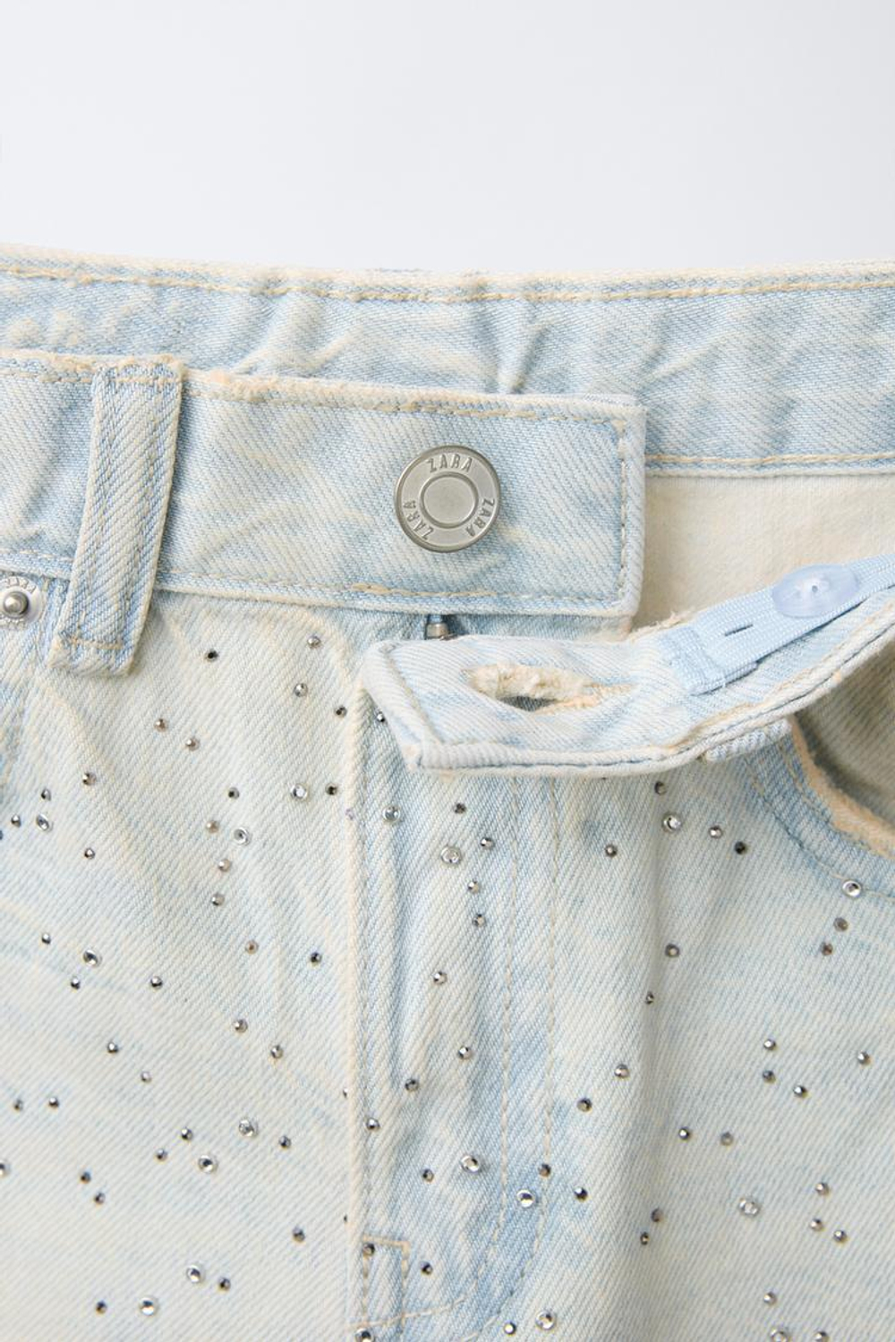 ZARA ДЖИНСЫ WIDE LEG СО СТРАЗАМИ, СИНИЙ