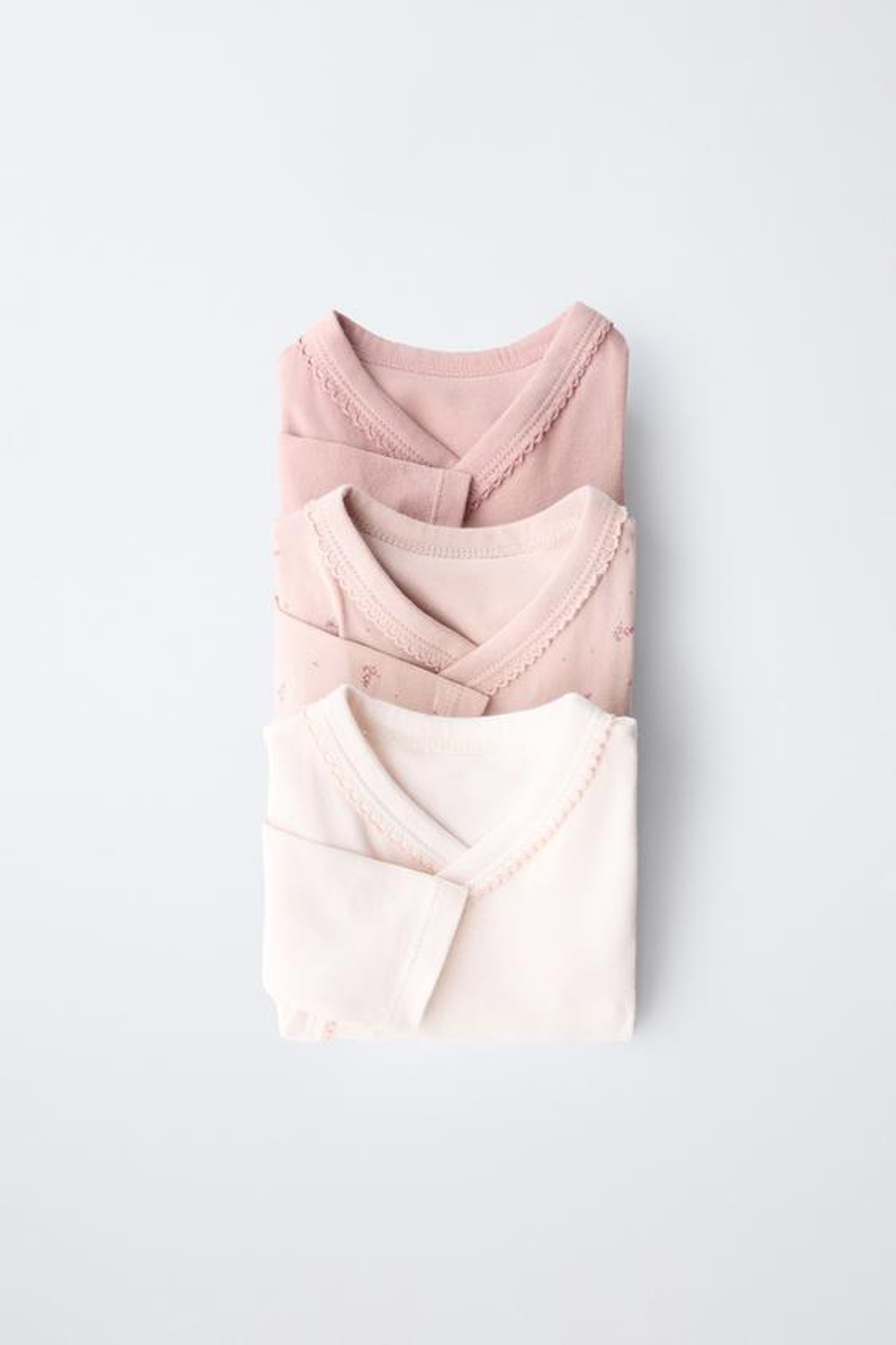 ZARA НАБОР ИЗ ТРЕХ БОДИ-КИМОНО С ЦВЕТОЧНЫМ ПРИНТОМ, РОЗОВЫЙ