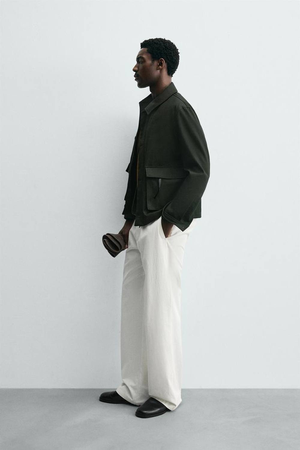 ZARA КУРТКА КЛАССИЧЕСКОГО КРОЯ С КАРМАНАМИ, ТЕМНО-ЗЕЛЕНЫЙ