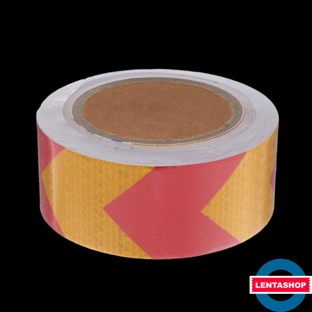 Красно-жёлтая светоотражающая лента стрелка 50 мм х 10 метров