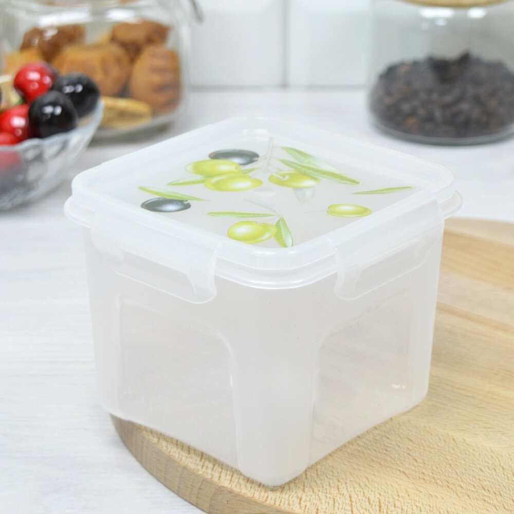 Контейнер 0,9л для СВЧ квадратный "Fresh" олива