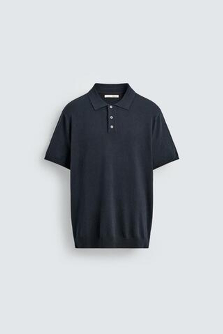 ZARA ПОЛО ИЗ ТРИКОТАЖА КЛАССИЧЕСКОГО КРОЯ, МОРСКОЙ СИНИЙ