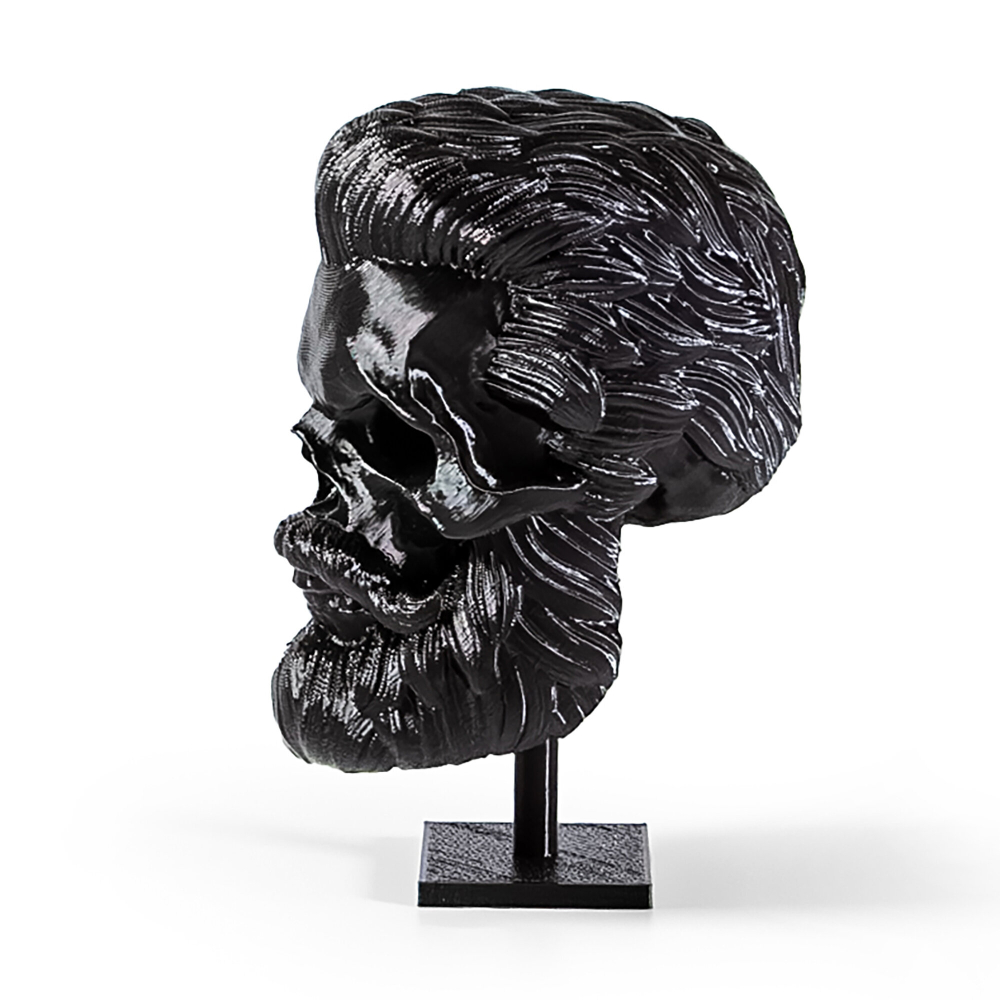 Бородатый череп фигурка для декора интерьера, арт-объект, коллекционный предмет, 3D печать, черный 12 см.