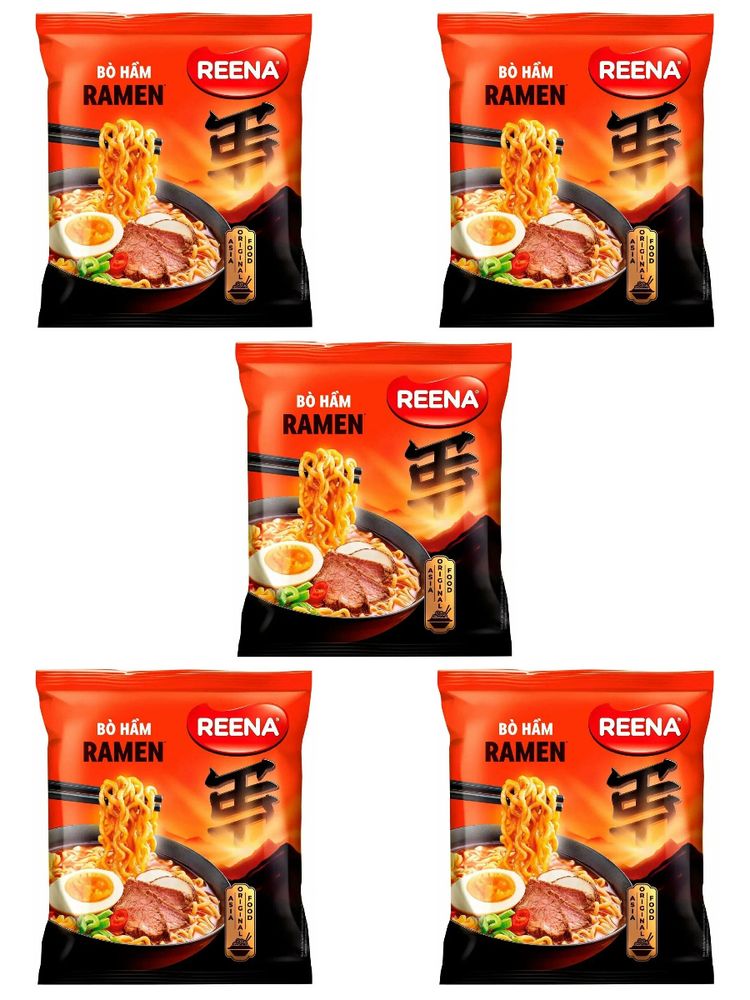 Лапша Reena Bo Ham С острой томленой говядиной 115 г x 5 шт