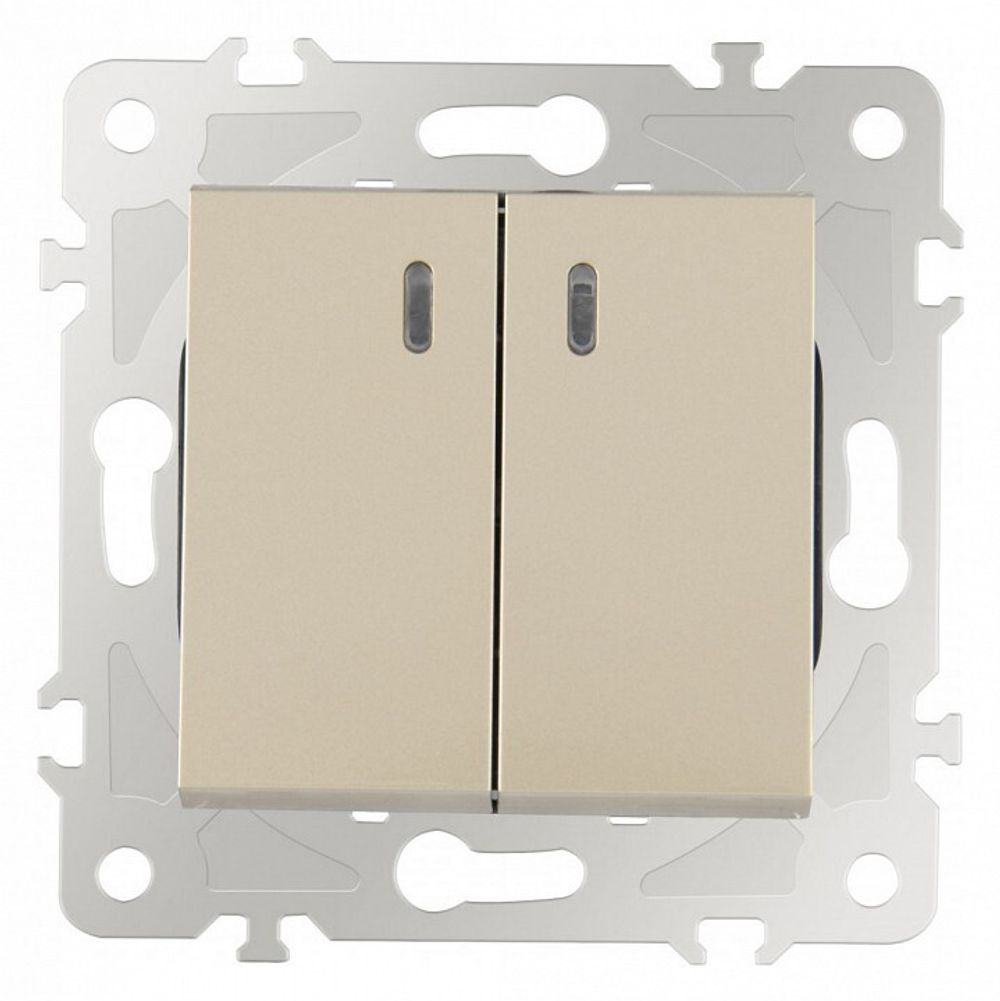 Выключатель двухклавишный с подсветкой без рамки Arte Milano 203 203.31-2.shampan