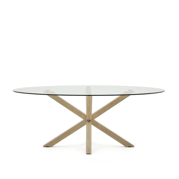 Овальный стол ARYA Argo из прозрачного стекла и стали с эффектом дерева 200x100