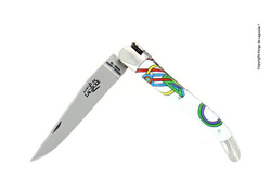 Folding knife, 11 cm blade, 2 stainless steel bolsters, shiny finish, acrylic handle, Altair design