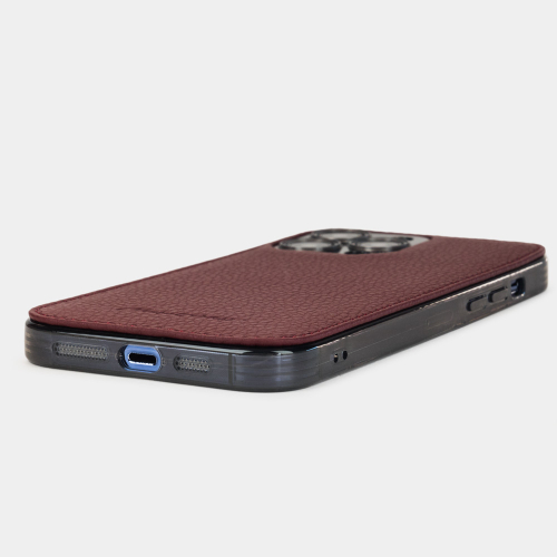 Чехол для iPhone 14 Pro Max из кожи теленка, бордового цвета