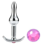 Металлическая анальная пробка-капля с розовым кристаллом - 8,8 см. (Цвет: розовый)