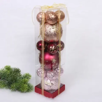 Набор шаров «Winter ice» 10 см + 5 см (15 предметов), Шампань/Рубин/Розовое золото