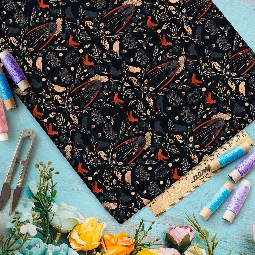 Ткань атлас  девушка из сказок