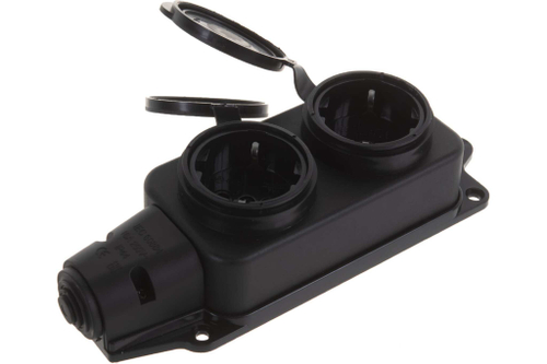 Колодка UNIVersal  2 розетки однофазная с заглушками с заземляющими контактами (каучук) 1027