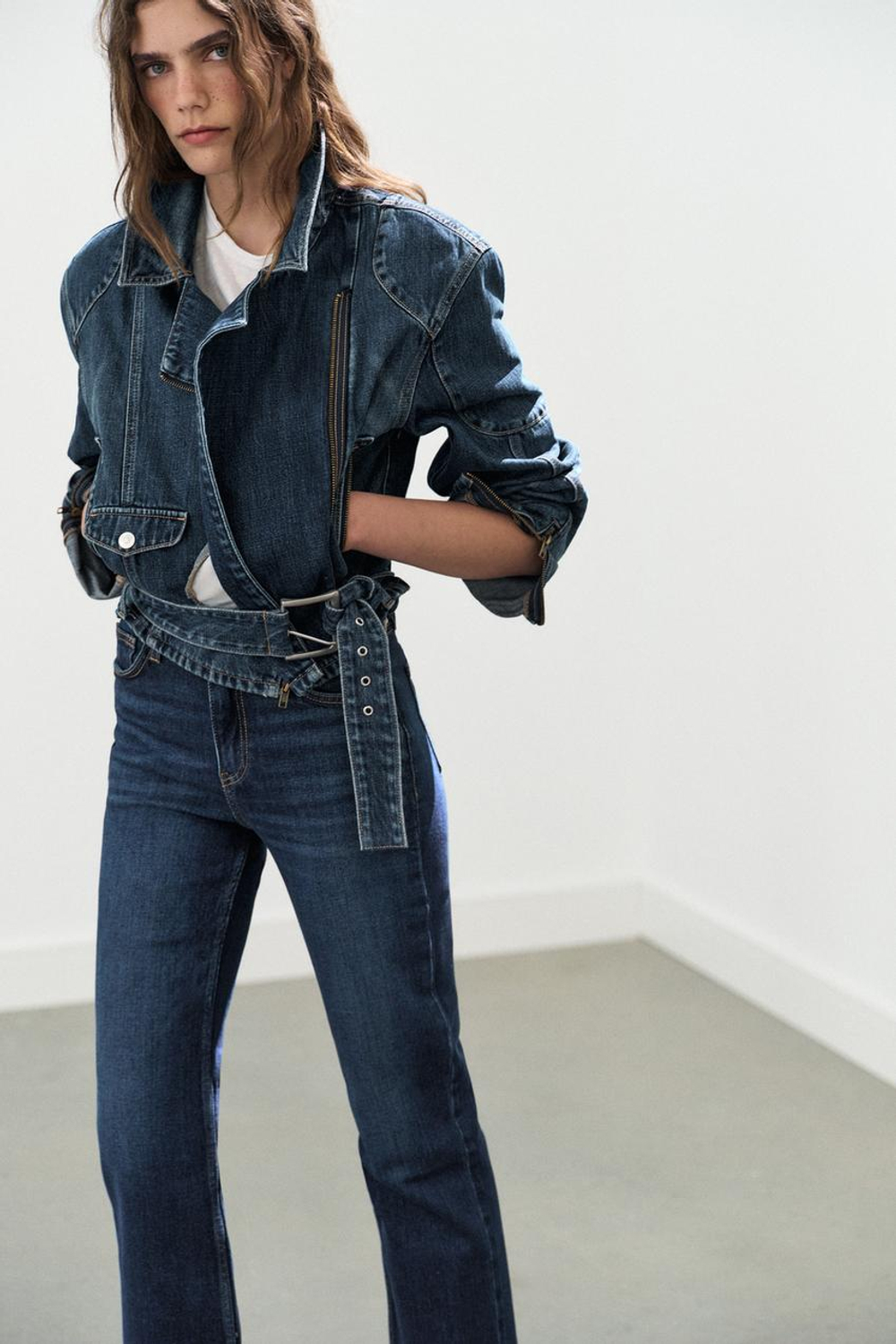 ZARA ДЖИНСЫ TRF CROPPED FLARE С ВЫСОКОЙ ПОСАДКОЙ, МОРСКОЙ СИНИЙ