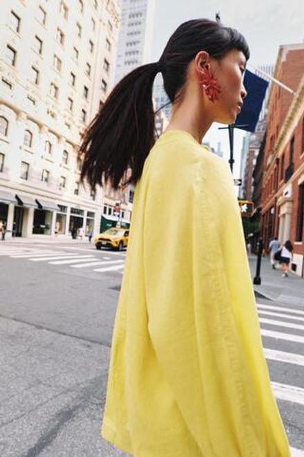 ZARA СВОБОДНАЯ РУБАШКА С РАМИ — ZW COLLECTION, ЖЕЛТЫЙ